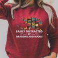 Easily Distracted By Dragons & Books Cool Reading Books Raglan Sleeve Sweatshirt Heather Dust