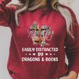 Easily Distracted By Dragons & Books Dragon Book Reading Raglan Sleeve Sweatshirt Heather Dust