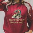 Easily Distracted By Dragons & Books Vintage Style Raglan Sleeve Sweatshirt Heather Dust
