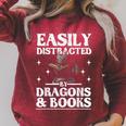 Easily Distracted By Dragons And Books Fantasy Book Lover Raglan Sleeve Sweatshirt Heather Dust