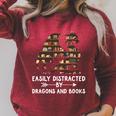 Easily Distracted By Dragons And Books Mythical Bookworm Raglan Sleeve Sweatshirt Heather Dust
