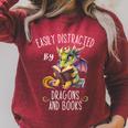Easily Distracted By Dragons And Books Reading & Fantasy Raglan Sleeve Sweatshirt Heather Dust