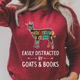 Easily Distracted By Goats & Books Lover Sheep Kid Raglan Sleeve Sweatshirt Heather Dust