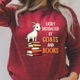 Easily Distracted By Goats And Books Goats And Book Reading Raglan Sleeve Sweatshirt Heather Dust