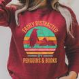 Easily Distracted By Penguins & Books Retro Raglan Sleeve Sweatshirt Heather Dust