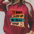 Eat Sleep Read Repeat Reading Books Reader Bookworm Raglan Sleeve Sweatshirt Heather Dust