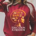 Education Is Freedom Afro Woman Book Illustration Raglan Sleeve Sweatshirt Heather Dust