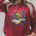 Enchanted Open Book With Blooming Flowers Raglan Sleeve Sweatshirt Heather Dust