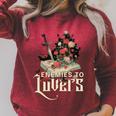 Enemies To Lovers Book Reader Roses Bookish Booktok Retro Raglan Sleeve Sweatshirt Heather Dust