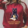 DO YOU EVEN READ BRO Cat Lover's Reading Books Raglan Sleeve Sweatshirt Heather Dust