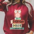 Everyday Should Be Library Day Cute Owl Reading Books Lover Raglan Sleeve Sweatshirt Heather Dust