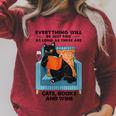 Everything Will Be Just Fine Cats Books And Wine Raglan Sleeve Sweatshirt Heather Dust