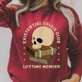Existential Crisis Club Lifetime Member Skull Books Sarcasm Raglan Sleeve Sweatshirt Heather Dust