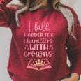 I Fall For The Characters WCrowns Fantasy Book Lover Tee Premium Tri-Blend Raglan Sleeve Sweatshirt Heather Dust
