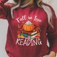 Fall In Love With Reading Autumn Librarian Cute Book Lover Raglan Sleeve Sweatshirt Heather Dust