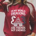 Fantasy Book Bookish My World Dragons Friends Not Enemies Raglan Sleeve Sweatshirt Heather Dust