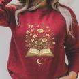 Fantasy Book Flowers Celestial Garden Stars Moon Reading Raglan Sleeve Sweatshirt Heather Dust