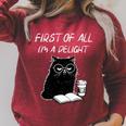 First Of All I’m A Delight Cute Cat Books Coffee Humor Raglan Sleeve Sweatshirt Heather Dust