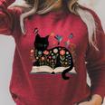 Floral Cat Reading Book Kitten Illustration Raglan Sleeve Sweatshirt Heather Dust Floral Cat Reading Book Kitten Illustration Raglan Sleeve Sweatshirt Heather Dust