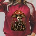 Floral Mushroom Skeleton Reading Books Gothic Humor Raglan Sleeve Sweatshirt Heather Dust