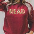 Floral Read Typography Aesthetic Book Lover Raglan Sleeve Sweatshirt Heather Dust
