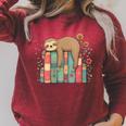 Floral Sloth Sleeping On Books Raglan Sleeve Sweatshirt Heather Dust