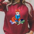 Fox Nerd Reading Books Bookworm Library Book Raglan Sleeve Sweatshirt Heather Dust
