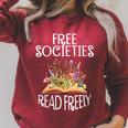 Free Societies Read Freely Bookworm Reading Book Lover Raglan Sleeve Sweatshirt Heather Dust