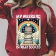 My Weekend Is Fully Booked Book Rainbow Reading Bookworm Raglan Sleeve Sweatshirt Heather Dust