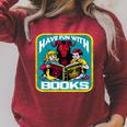 Have Fun With Books Sarcastic Occult Retro Comic Dark Humor Raglan Sleeve Sweatshirt Heather Dust