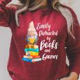 Garden Gnome Easily Distracted By Books Gnomes Raglan Sleeve Sweatshirt Heather Dust