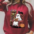 Ghost With Bookshelf Halloween Bookish Premium Tri-Blend Raglan Sleeve Sweatshirt Heather Dust