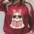 Ghost Reading Book Halloween Cat Lover Raglan Sleeve Sweatshirt Heather Dust