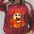 Ghost Reading Book Lovers Autumn Fall Halloween Raglan Sleeve Sweatshirt Heather Dust