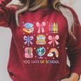 Girls 100 Days Of School Coquette Bow Pencil Bus Book Crayon Raglan Sleeve Sweatshirt Heather Dust