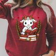 Goat Reading Book Graphic Goat With Book Floral Raglan Sleeve Sweatshirt Heather Dust
