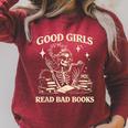 Good Girls Read Bad Books Dark Romance Reader Skeleton Goth Raglan Sleeve Sweatshirt Heather Dust