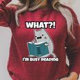 Grey Cat Reading Book Busy Doing Book Related Things Men Women Kids Raglan Sleeve Sweatshirt Heather Dust