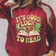 Groovy It's Good Luck To Read St Patrick's Day Book Lucky Raglan Sleeve Sweatshirt Heather Dust