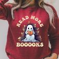 Groovy Read More Books Cute Ghost Teacher Halloween Raglan Sleeve Sweatshirt Heather Dust