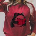 Grumpy Frog Book Lover Librarian Anime Japanese Raglan Sleeve Sweatshirt Heather Dust