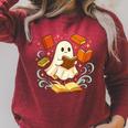 Halloween Cute Ghost Shirt Reading Books Ghost Raglan Sleeve Sweatshirt Heather Dust