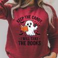 Halloween Keep The Candy I'Ll Take Books Ghost Book Lovers Raglan Sleeve Sweatshirt Heather Dust