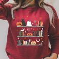 Halloween Library Ghost Books Teacher Spooky Trick Or Teach Raglan Sleeve Sweatshirt Heather Dust