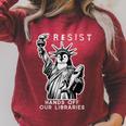 Hands Off Our Libraries Books Reading Penguin Resist Protest Raglan Sleeve Sweatshirt Heather Dust