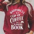 Happiness Is A Cup Of Coffee And A Good Book Slogan Raglan Sleeve Sweatshirt Heather Dust