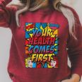 Your Health Comes First Pop Art Comic Book Halftone Retro Raglan Sleeve Sweatshirt Heather Dust Your Health Comes First Pop Art Comic Book Halftone Retro Raglan Sleeve Sweatshirt Heather Dust