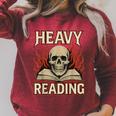 Heavy Reading Book Lover Skeleton Ironic Graphic Raglan Sleeve Sweatshirt Heather Dust