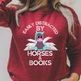 Horse Lovers Easily Distracted By Horses And Books Raglan Sleeve Sweatshirt Heather Dust