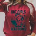 Hot Girls Read Books Bookworm Librarian Humor Raglan Sleeve Sweatshirt Heather Dust